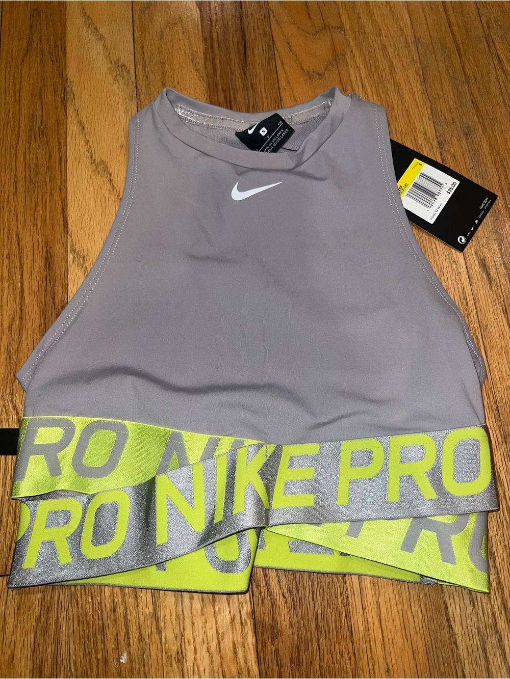 Nike Light Gray Workout Crop Top with White Swoosh